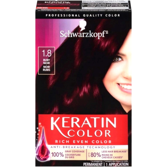 Schwarzkopf Keratin Color Permanent Hair Color Cream, 1.8 Ruby Noir - Picture 1 of 4